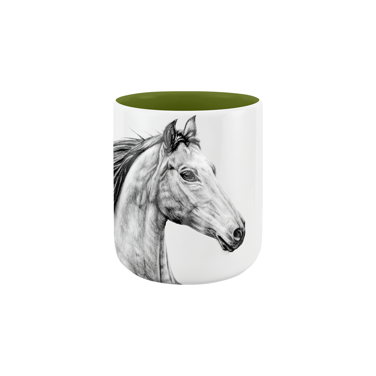 becher ohne henkel . innen farbig . pferd .
