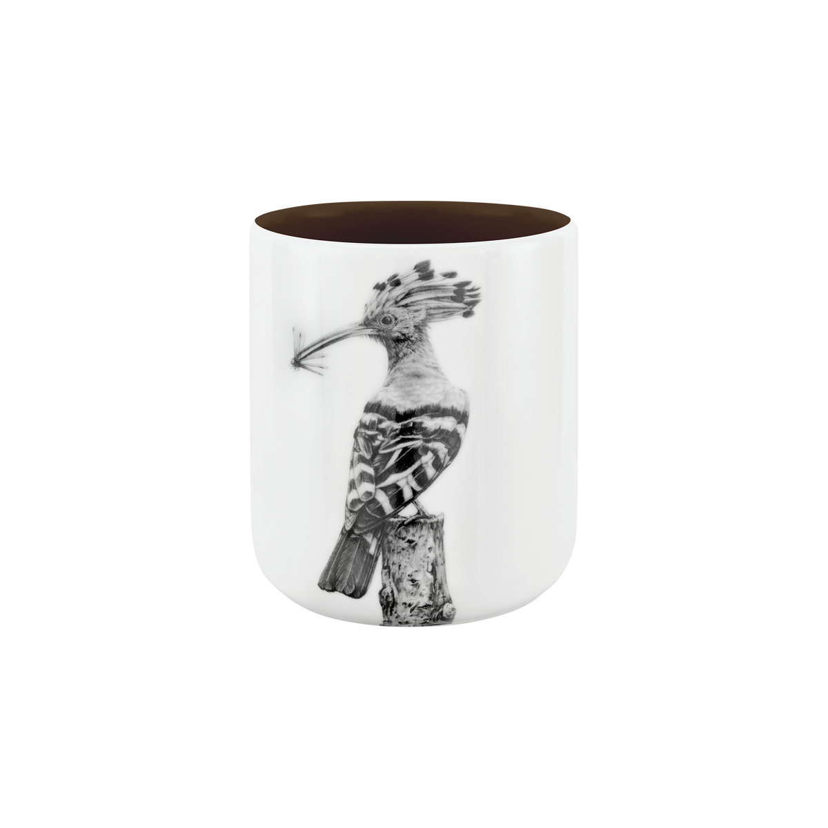 becher ohne henkel . innen farbig . wiedehopf auf ast .