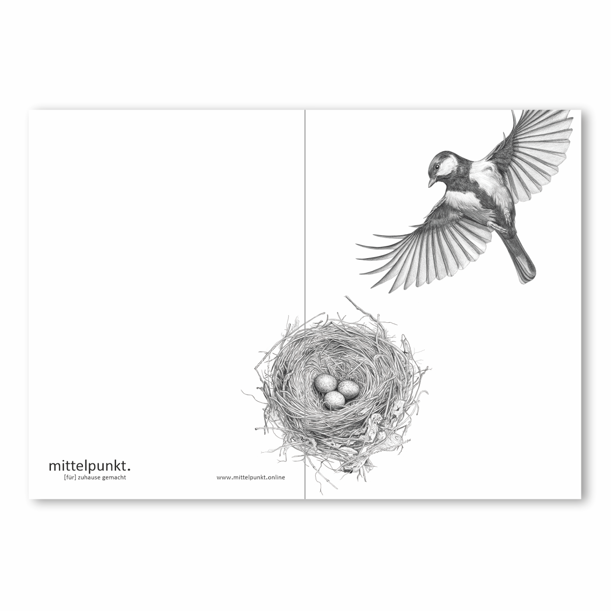 klappkarte mit umschlag . kohlmeise mit nest .