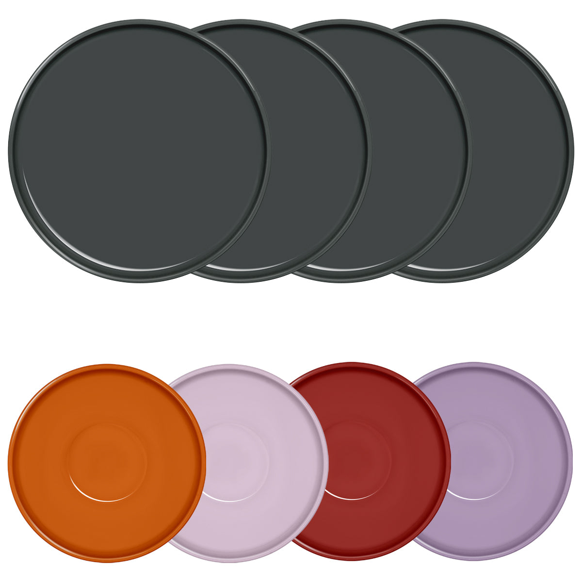 set 11 . farbe pur . 4x teller 28 cm + 4x teller 21 cm tief