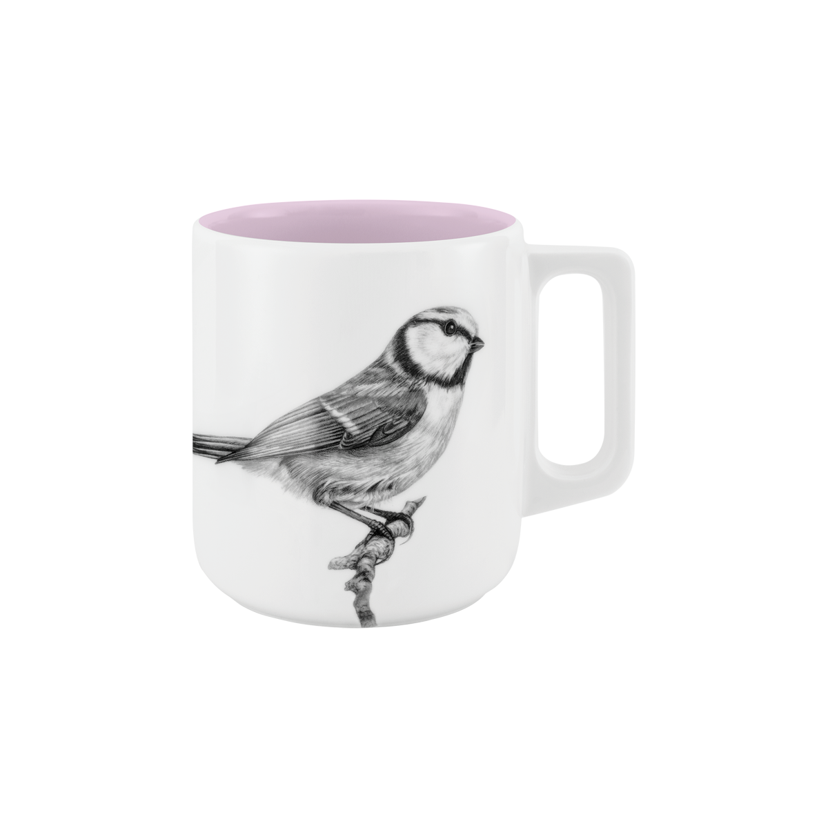 becher mit henkel 370 . innen farbig . blaumeise auf ast .