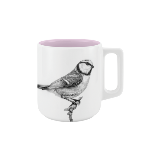 becher mit henkel 370 . innen farbig . blaumeise auf ast .