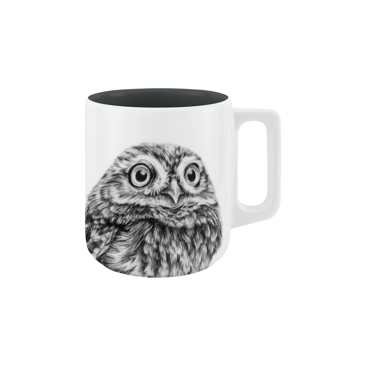 becher mit henkel . innen farbig . eule .