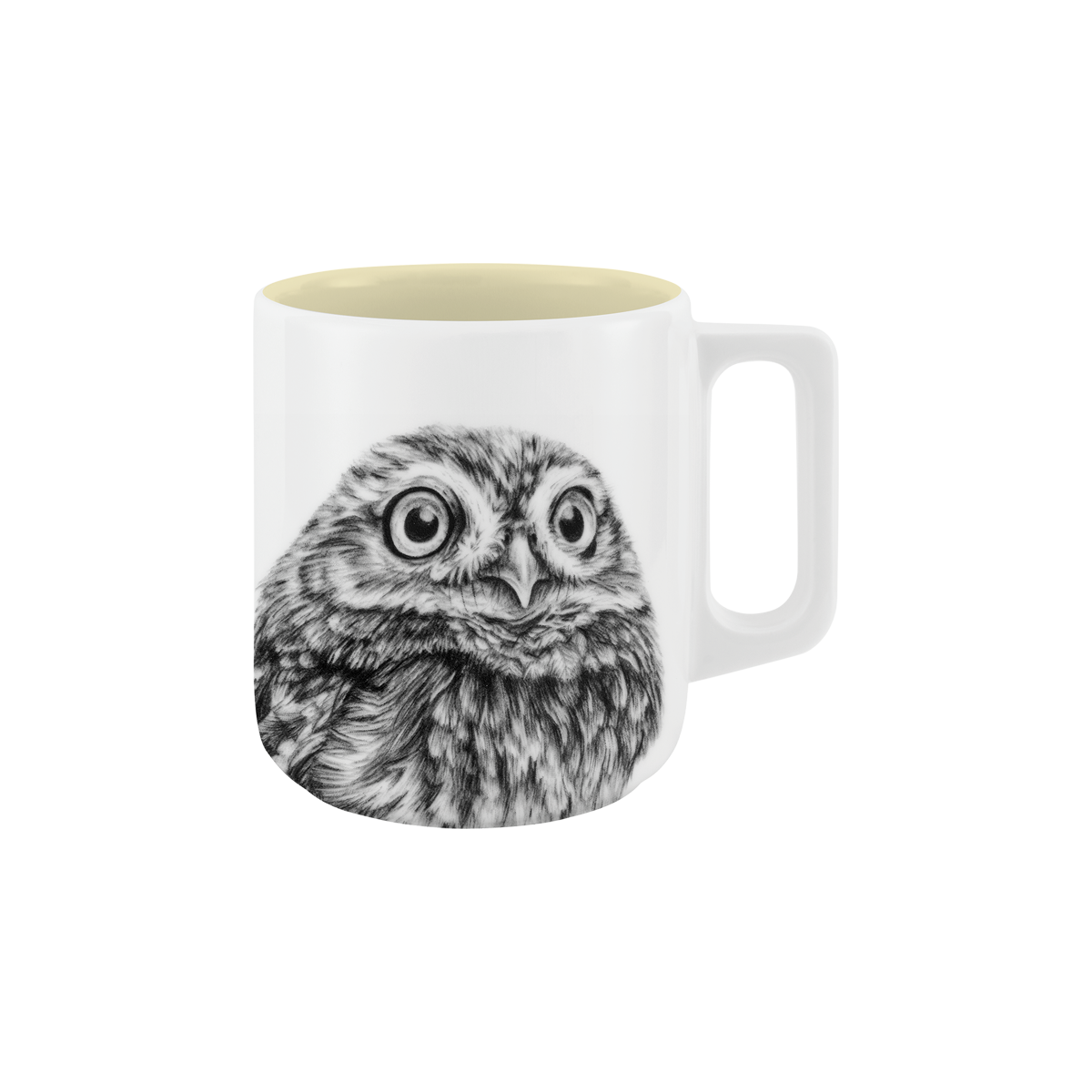 becher mit henkel . innen farbig . eule .