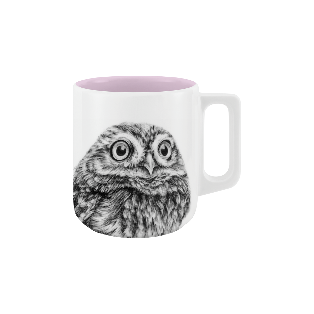 becher mit henkel . innen farbig . eule .