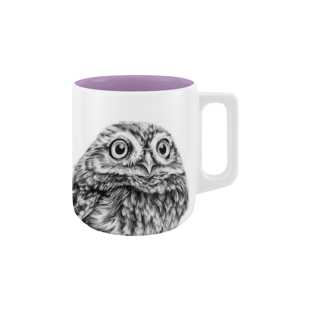 becher mit henkel . innen farbig . eule .