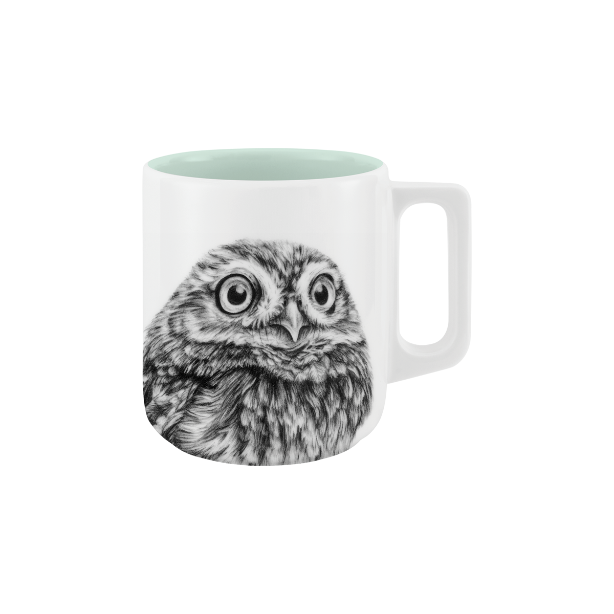 becher mit henkel . innen farbig . eule .