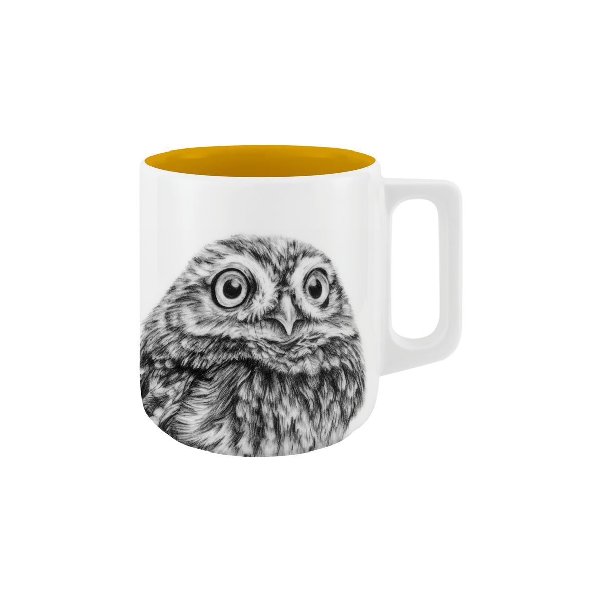 becher mit henkel . innen farbig . eule .