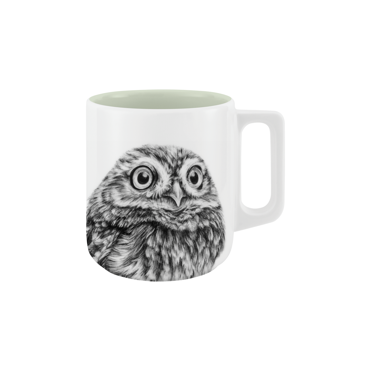 becher mit henkel . innen farbig . eule .