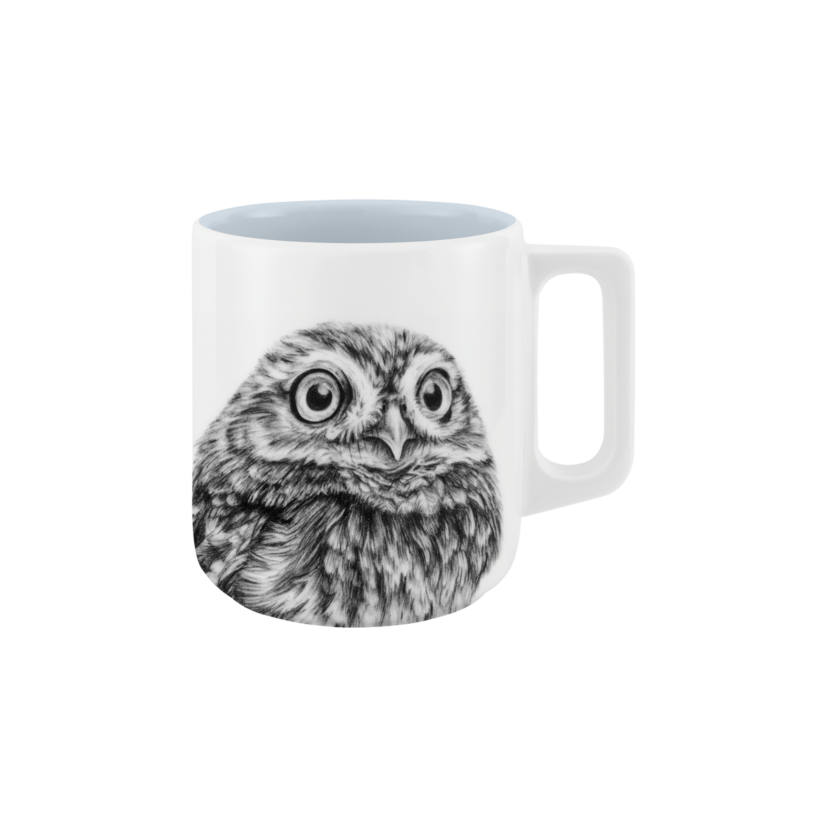 becher mit henkel . innen farbig . eule .