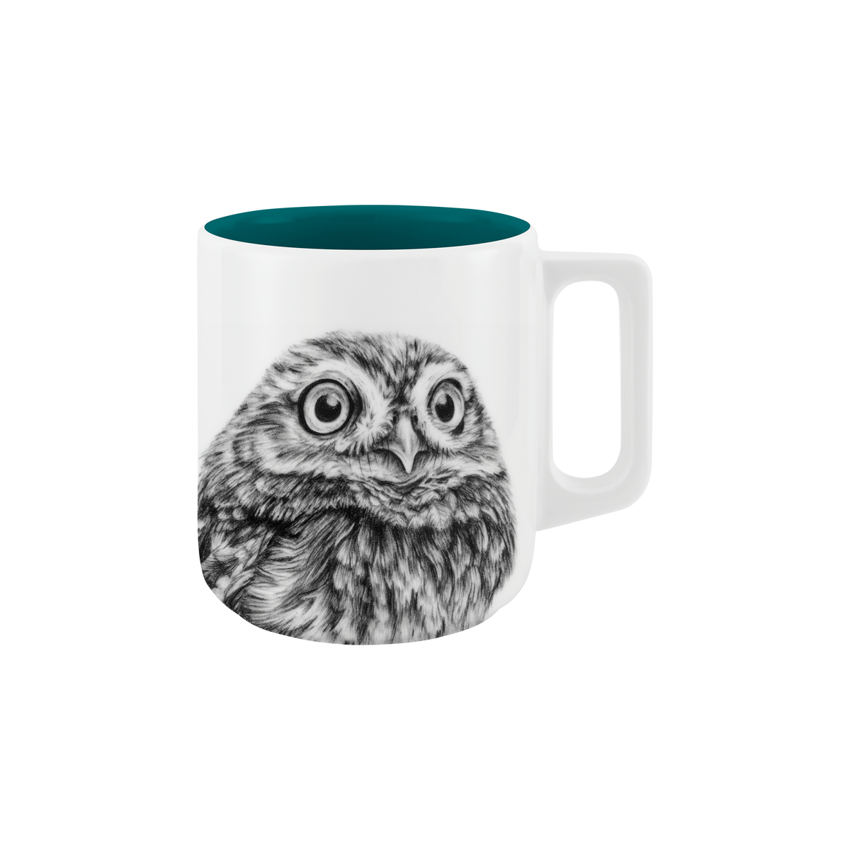 becher mit henkel . innen farbig . eule .