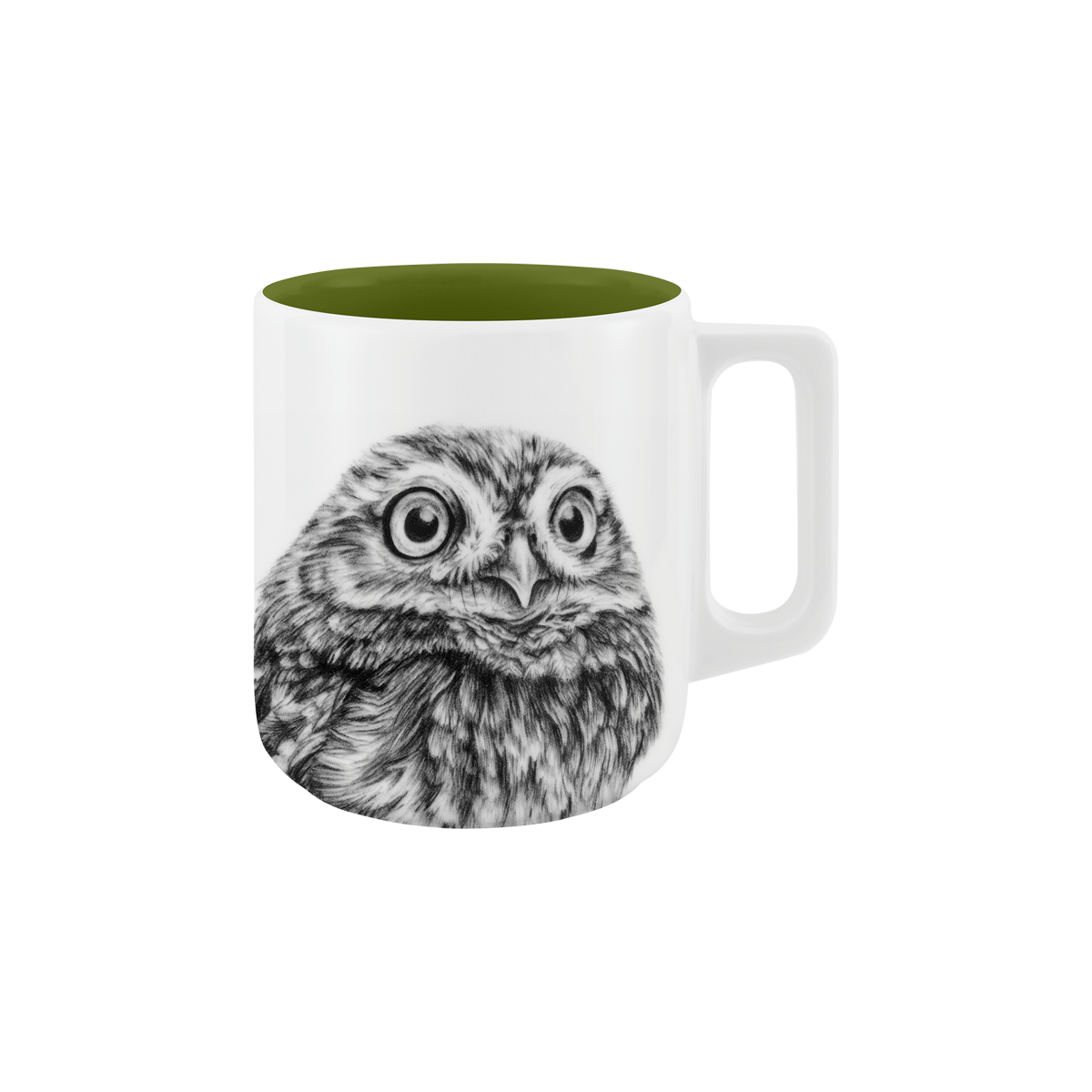 becher mit henkel . innen farbig . eule .