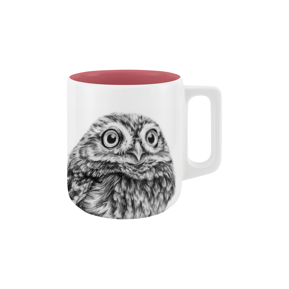 becher mit henkel . innen farbig . eule .