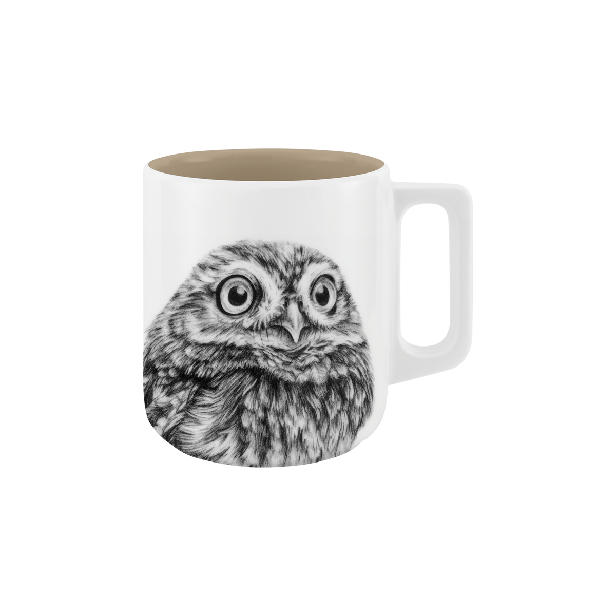 becher mit henkel . innen farbig . eule .