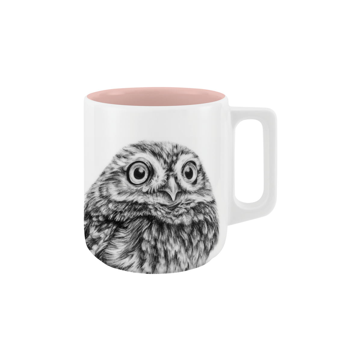 becher mit henkel . innen farbig . eule .