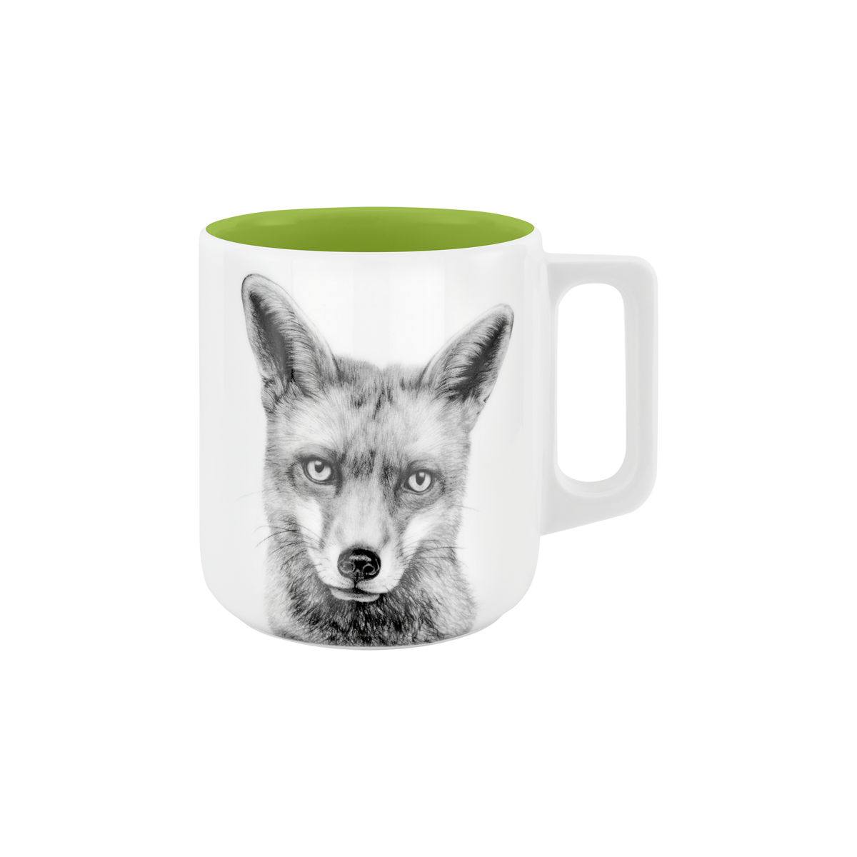 becher mit henkel . innen farbig . fuchs .
