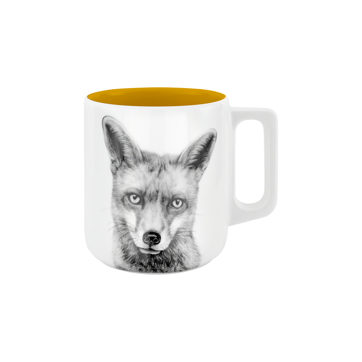 becher mit henkel . innen farbig . fuchs .