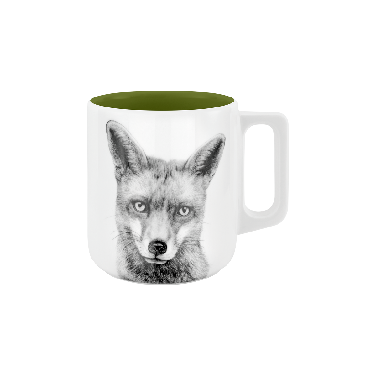 becher mit henkel . innen farbig . fuchs .