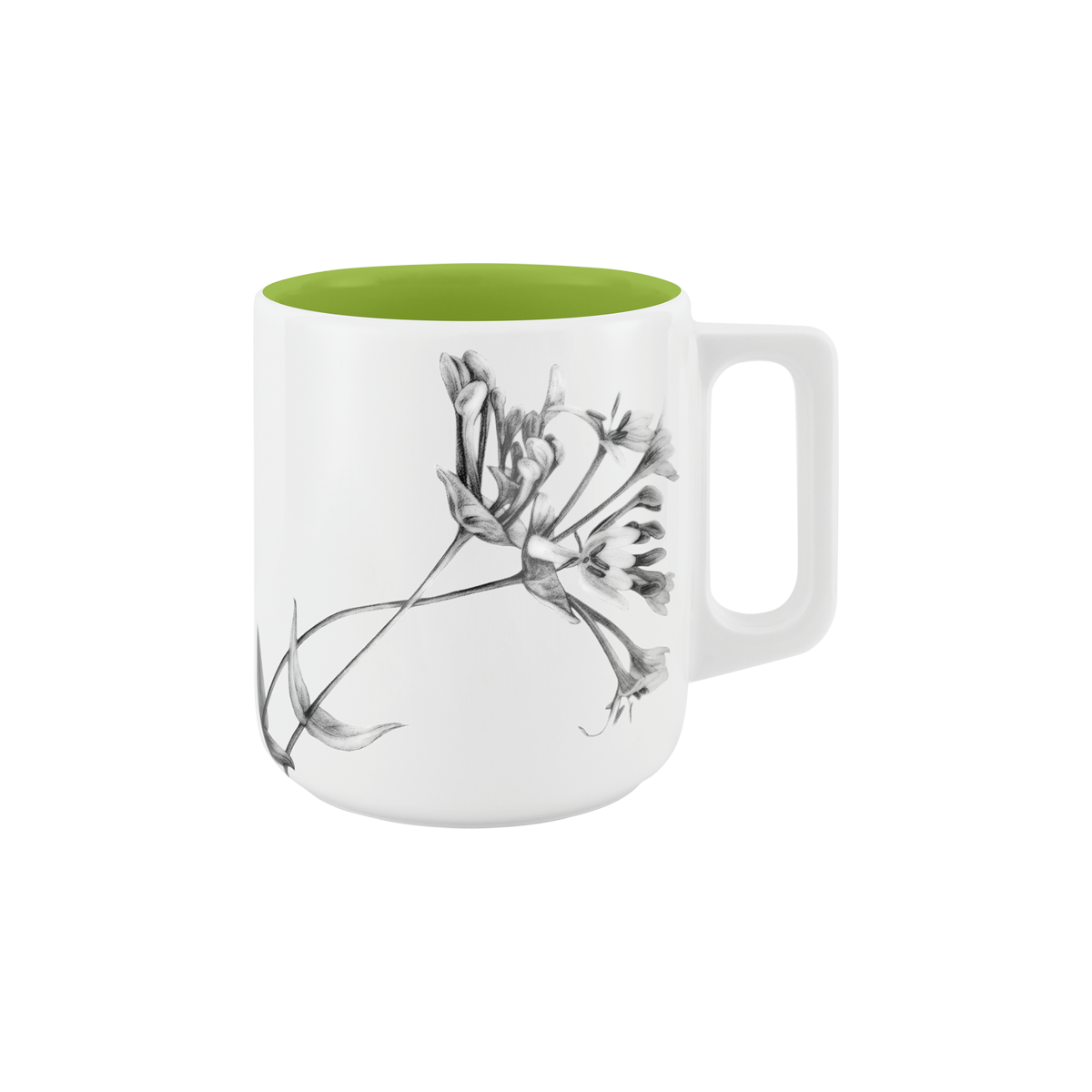 becher mit henkel . innen farbig . geißblatt .