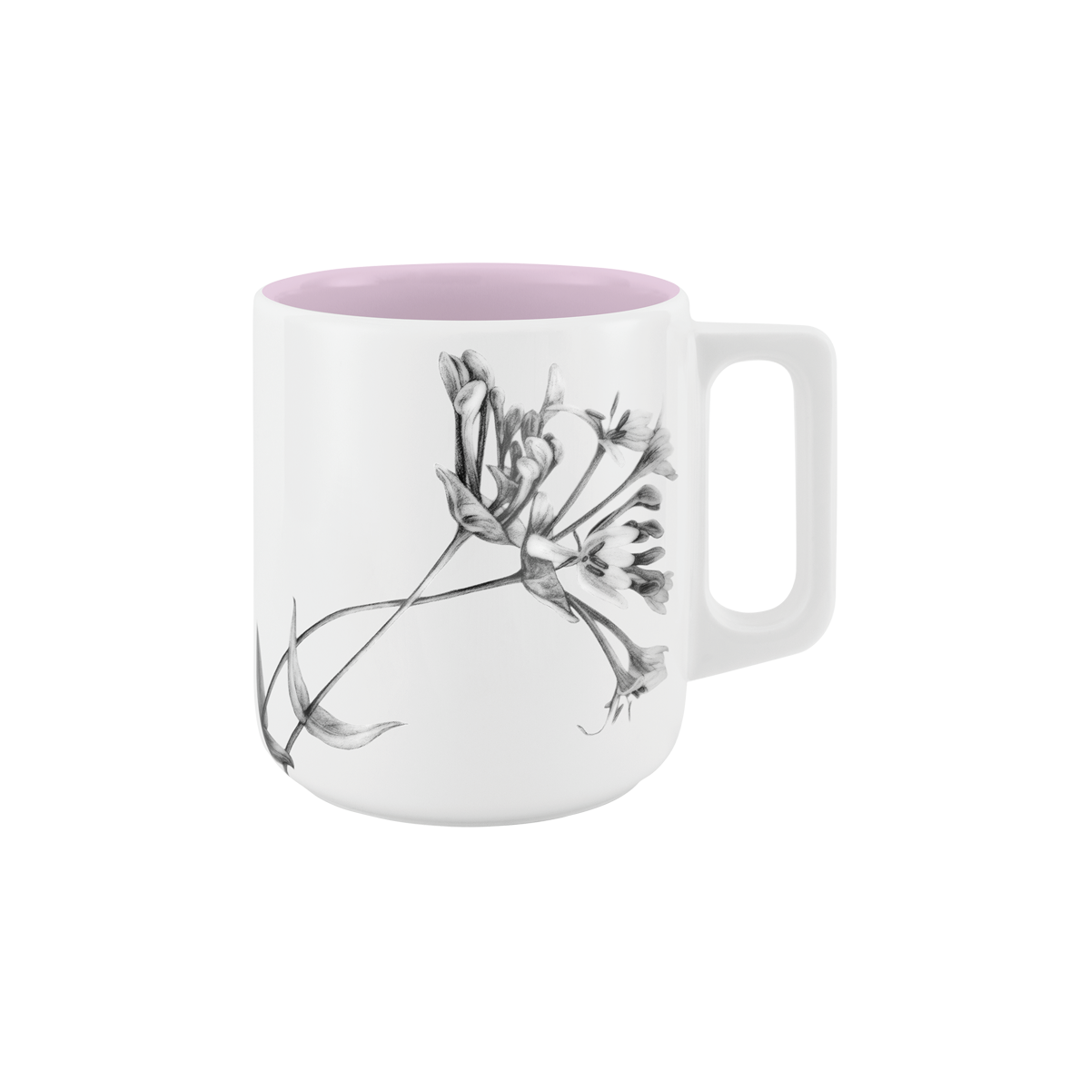 becher mit henkel . innen farbig . geißblatt .