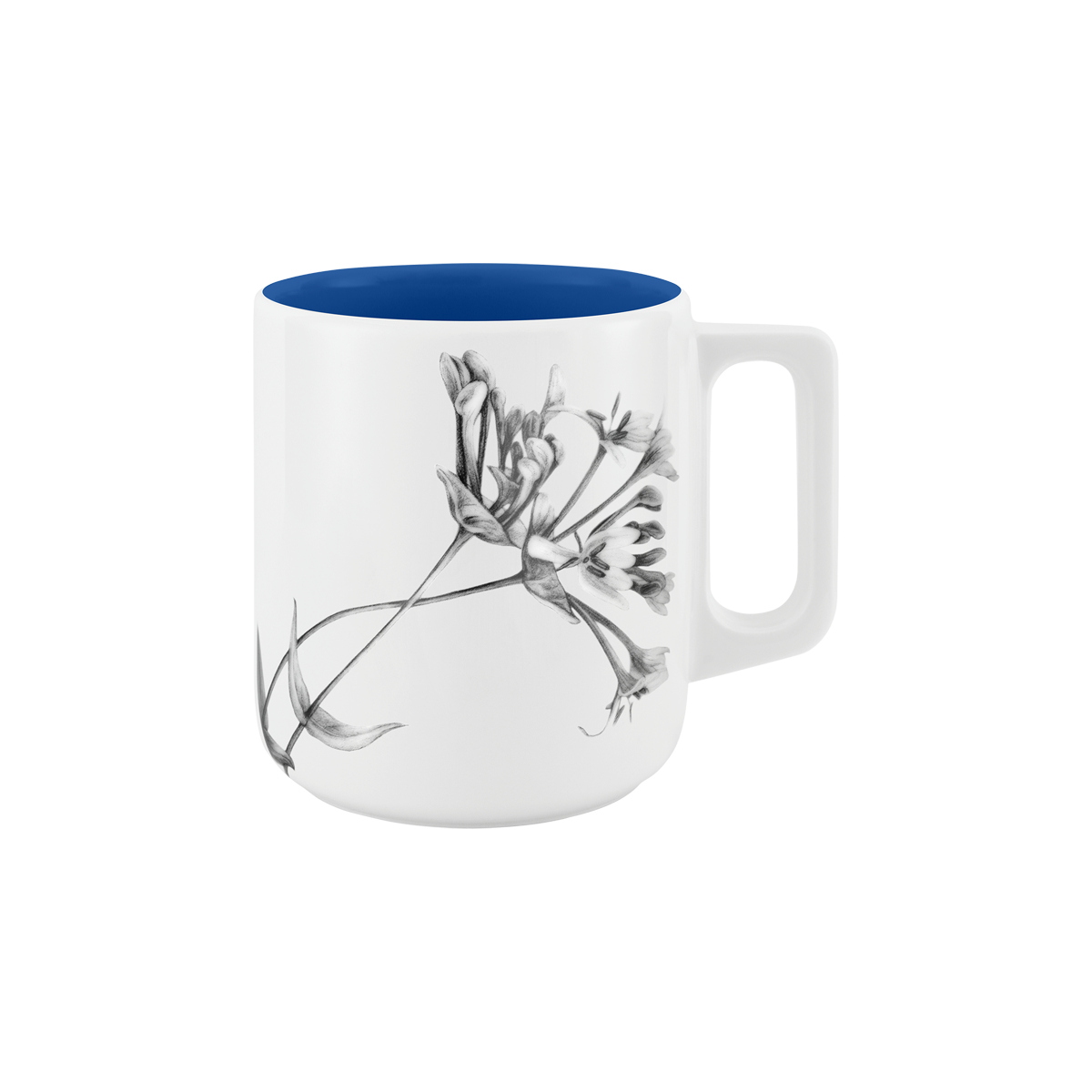 becher mit henkel . innen farbig . geißblatt .