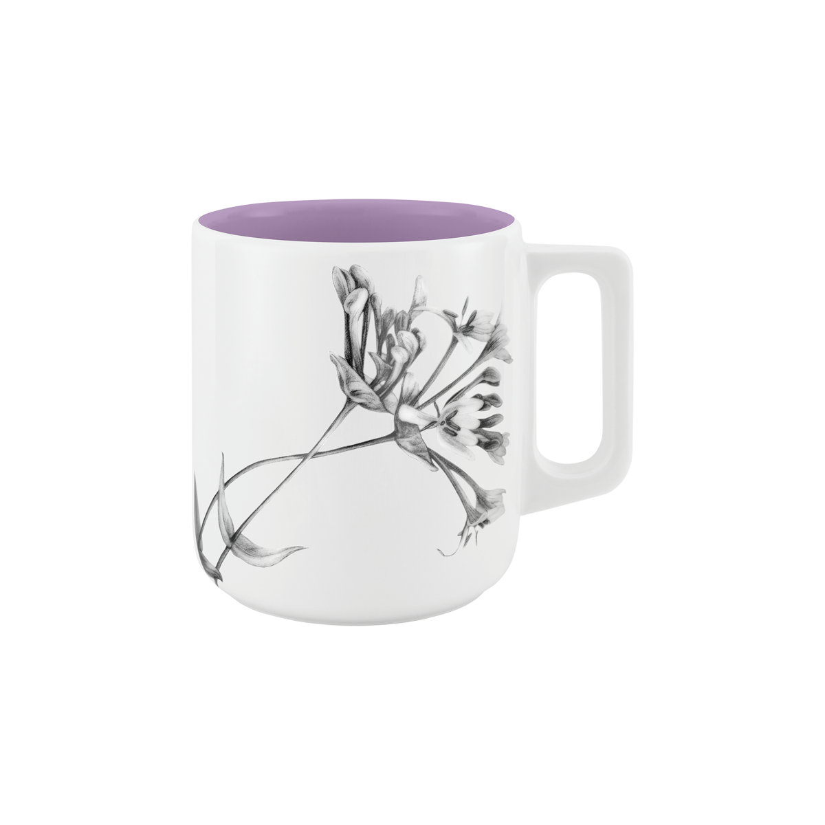 becher mit henkel . innen farbig . geißblatt .