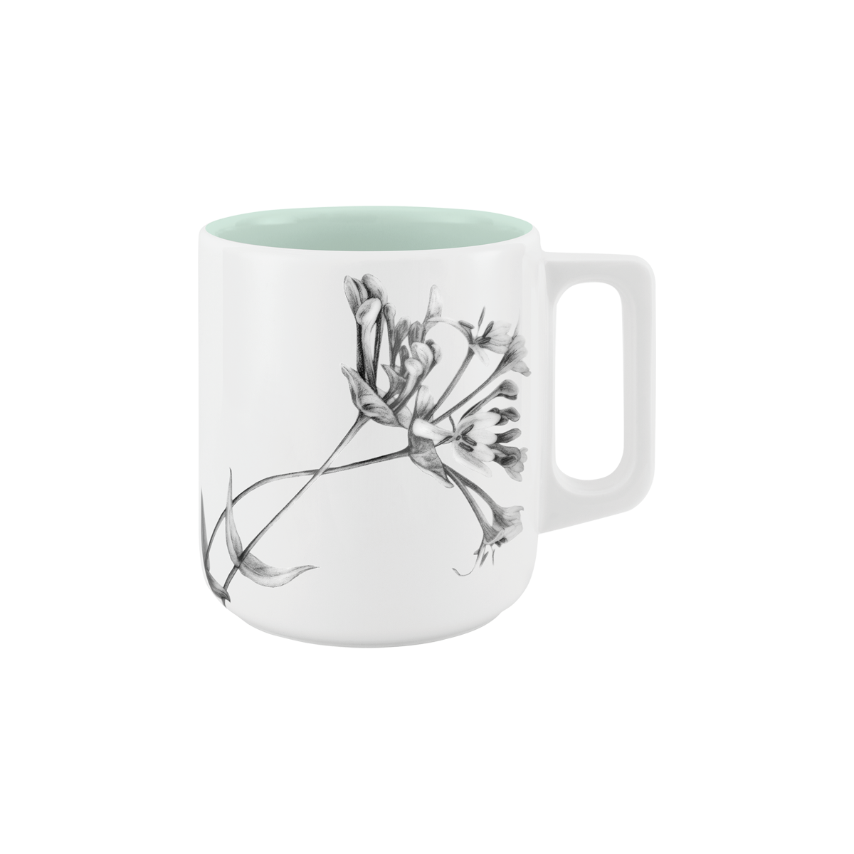 becher mit henkel . innen farbig . geißblatt .
