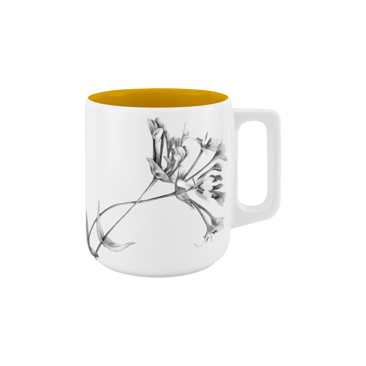 becher mit henkel . innen farbig . geißblatt .