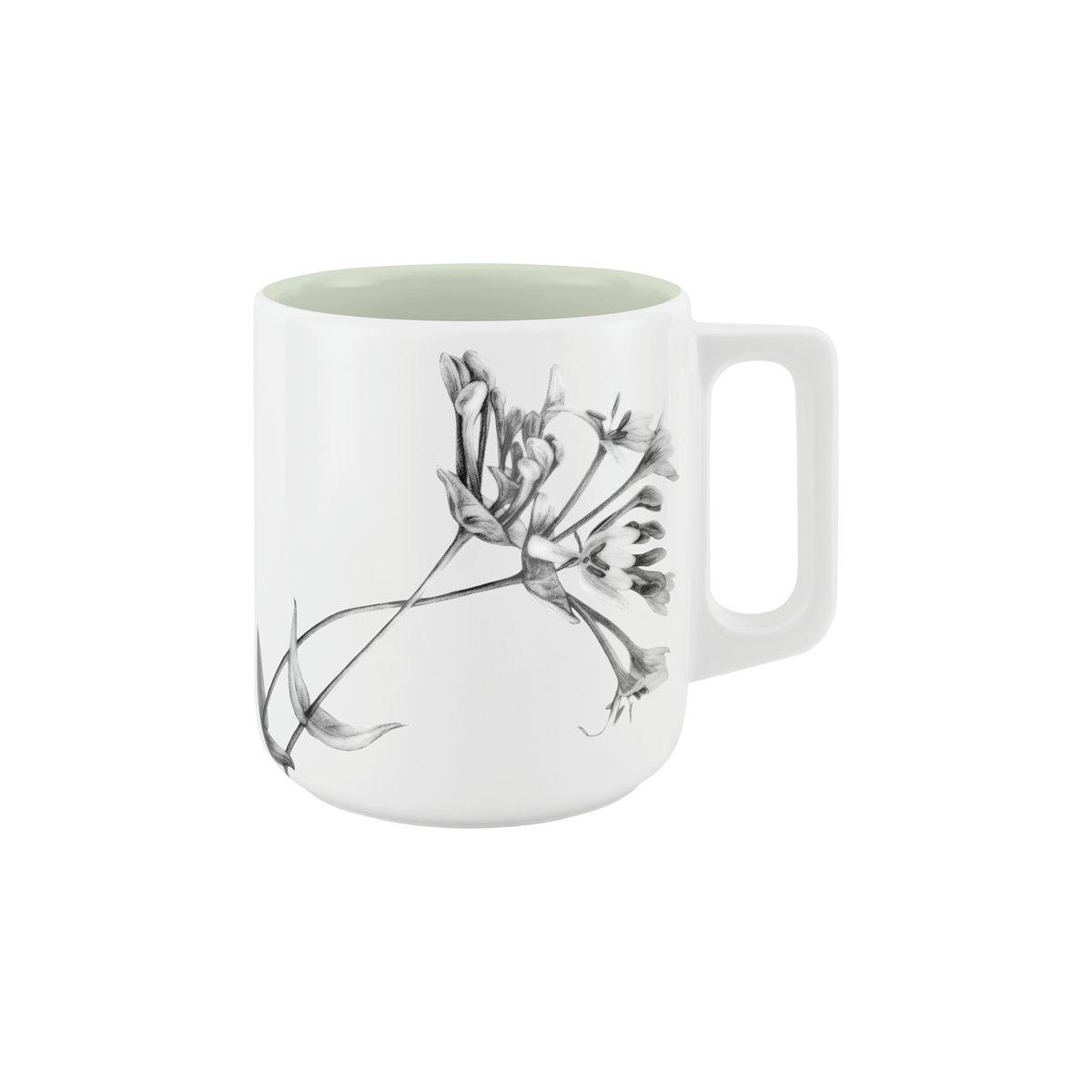 becher mit henkel . innen farbig . geißblatt .
