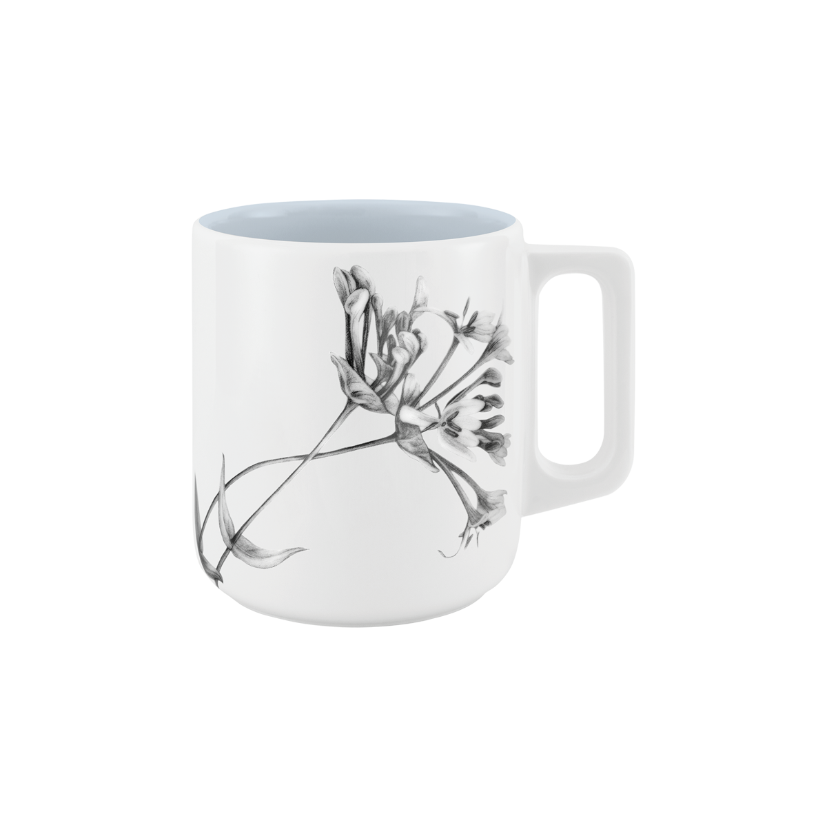 becher mit henkel . innen farbig . geißblatt .