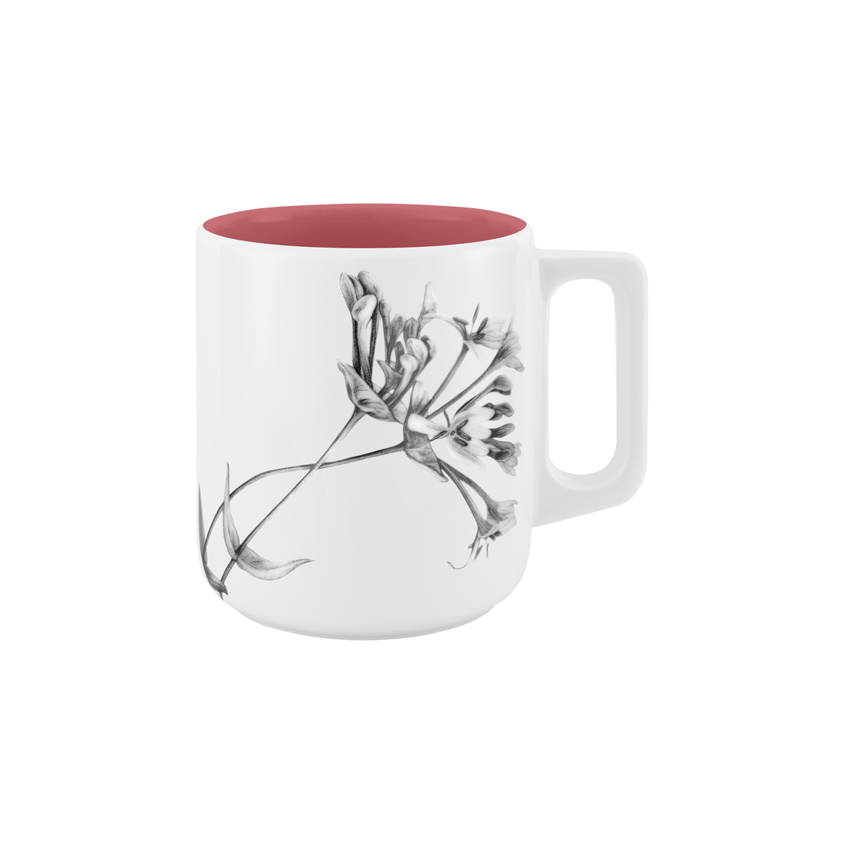 becher mit henkel . innen farbig . geißblatt .