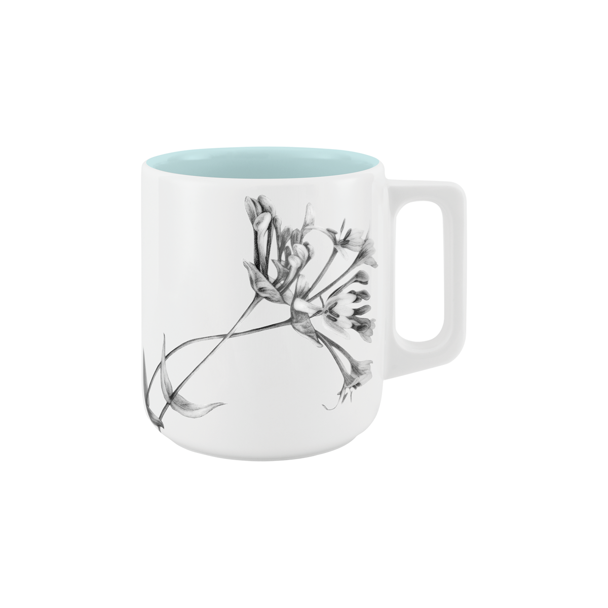 becher mit henkel . innen farbig . geißblatt .