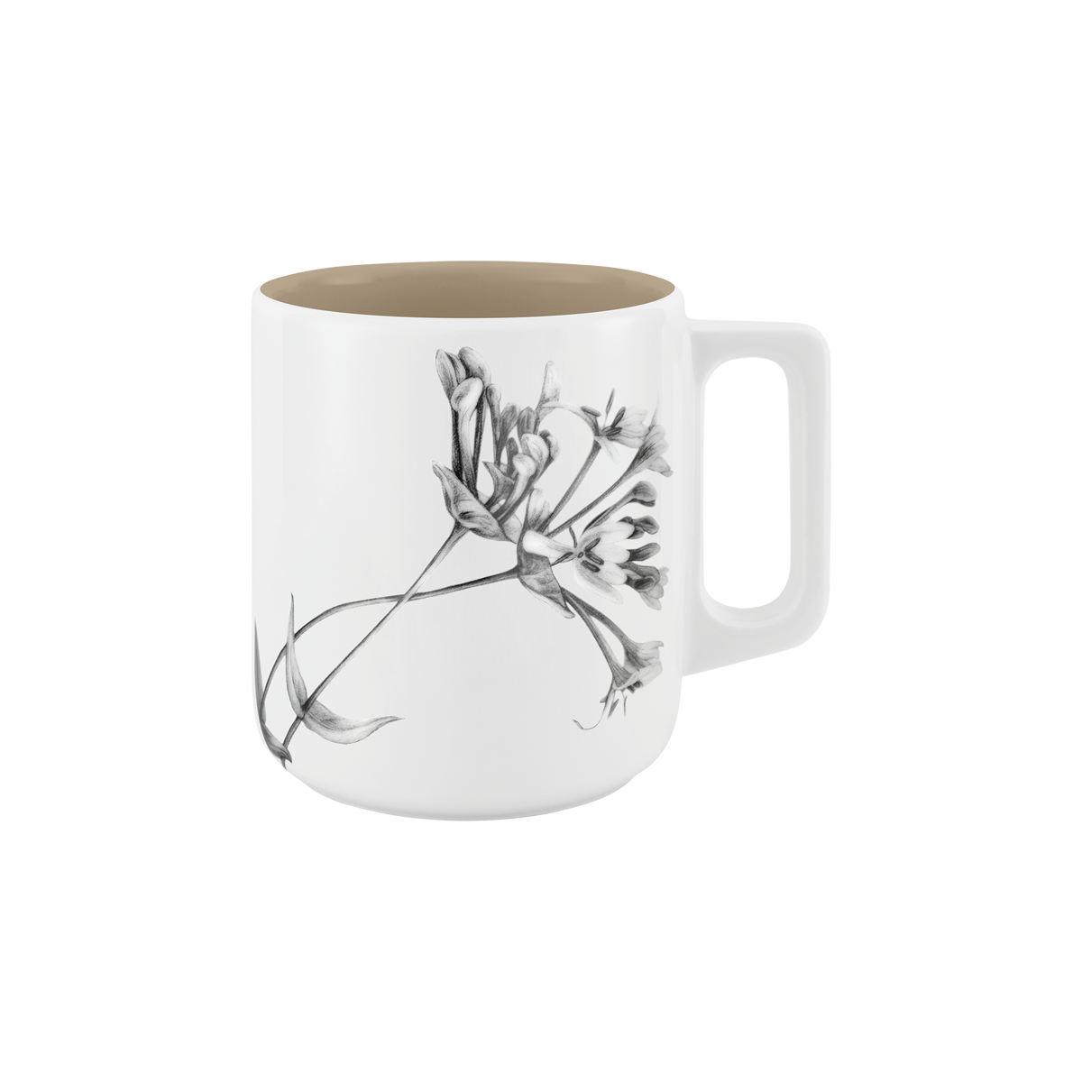 becher mit henkel . innen farbig . geißblatt .