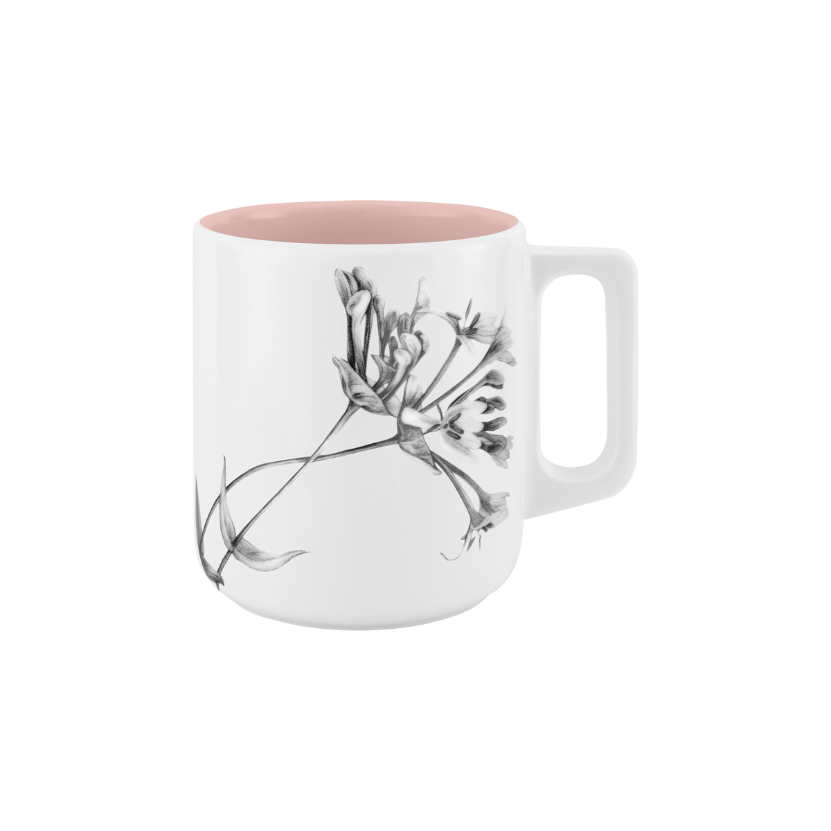 becher mit henkel . innen farbig . geißblatt .