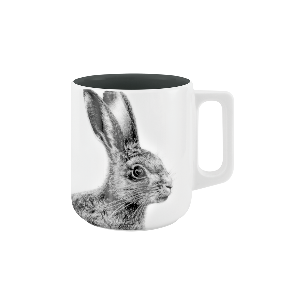 becher mit henkel . innen farbig . hase .