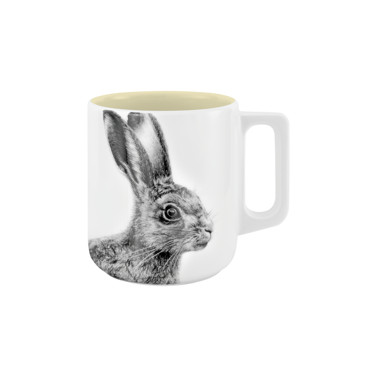 becher mit henkel . innen farbig . hase .
