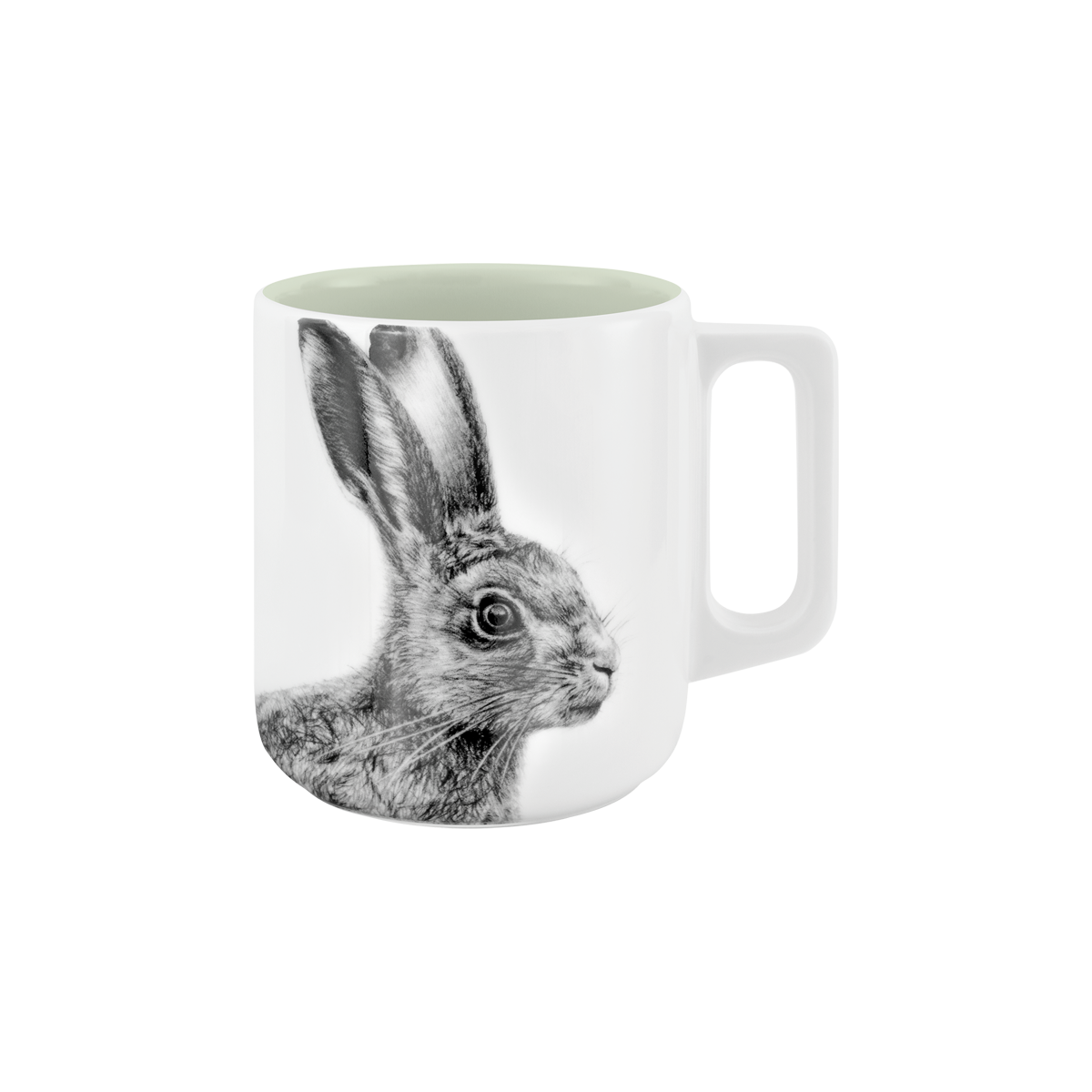 becher mit henkel . innen farbig . hase .
