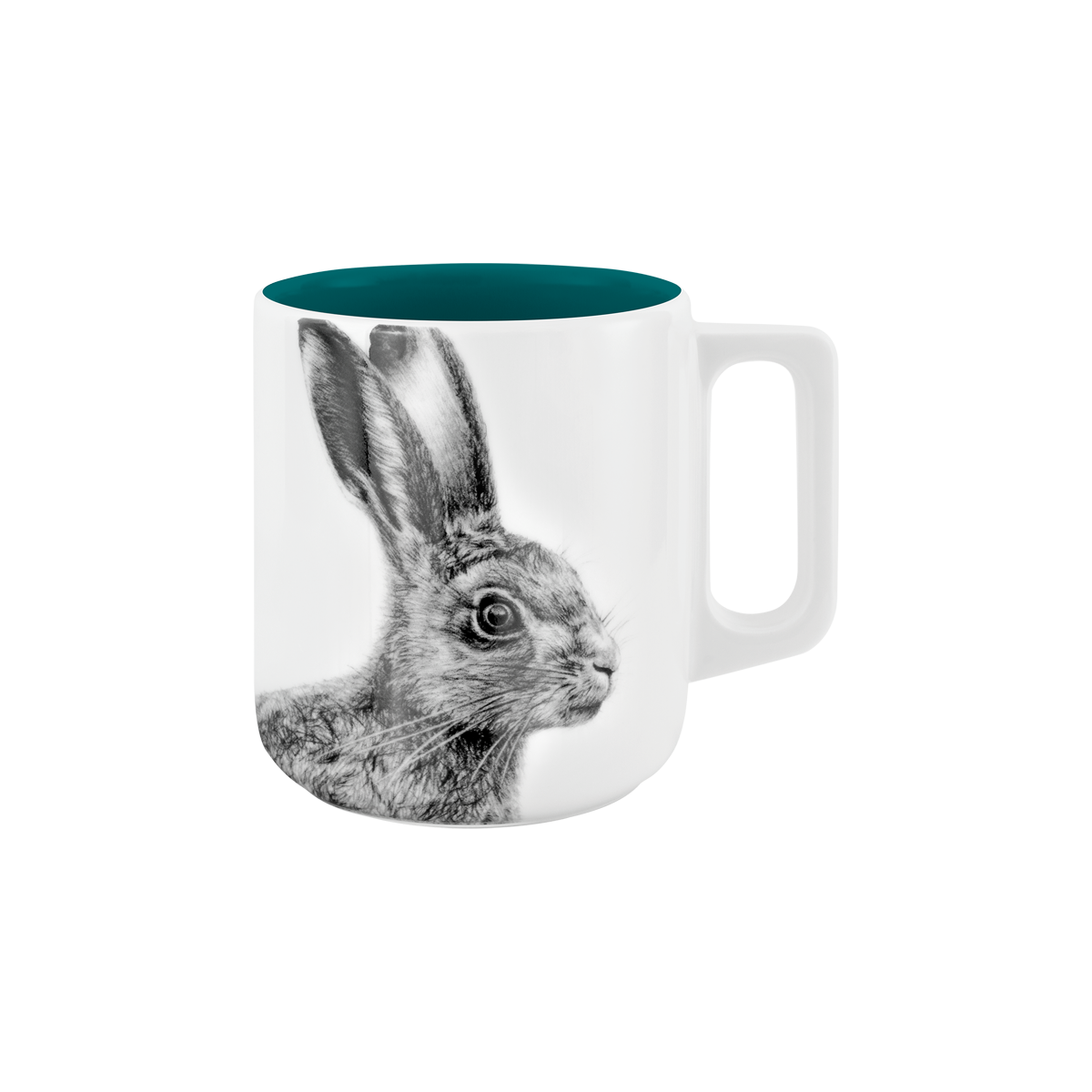 becher mit henkel . innen farbig . hase .