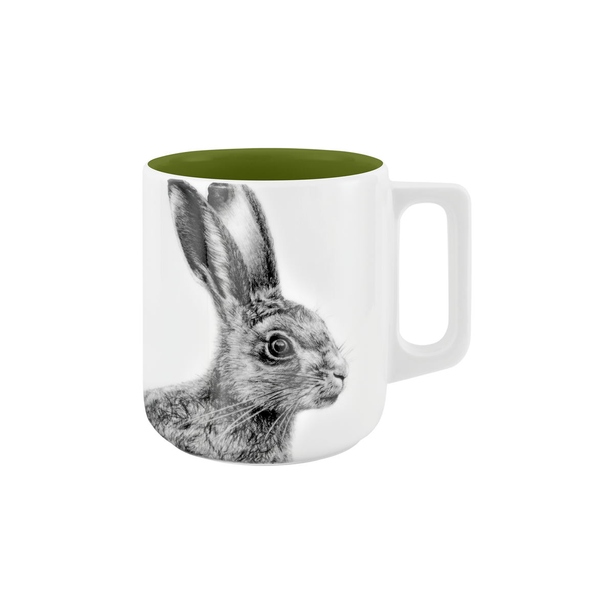 becher mit henkel . innen farbig . hase .