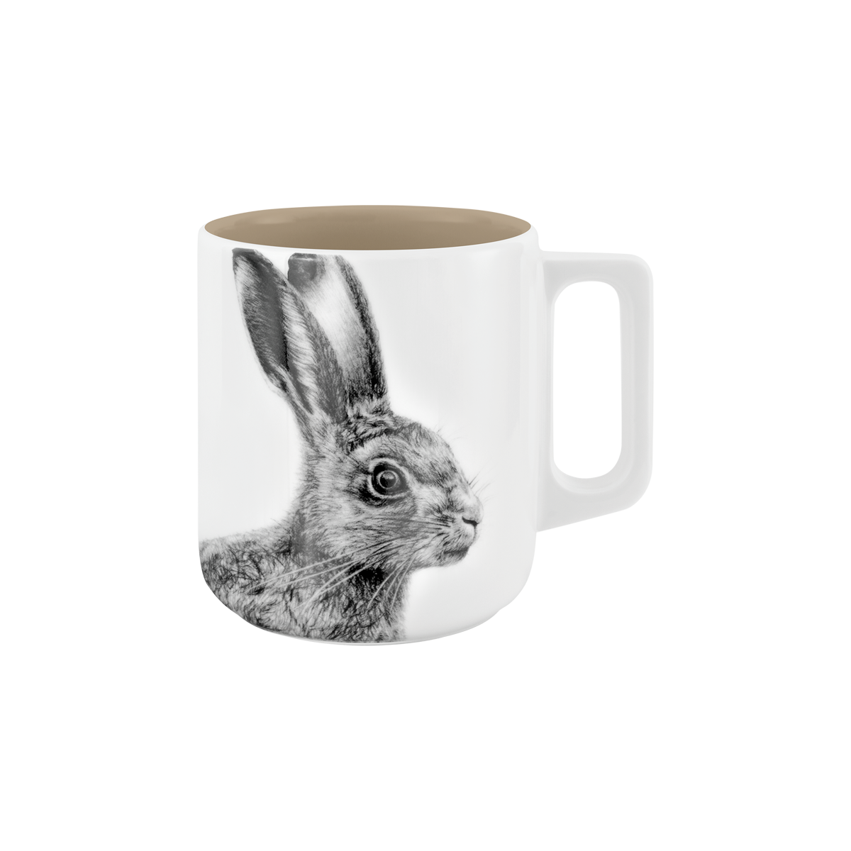 becher mit henkel . innen farbig . hase .