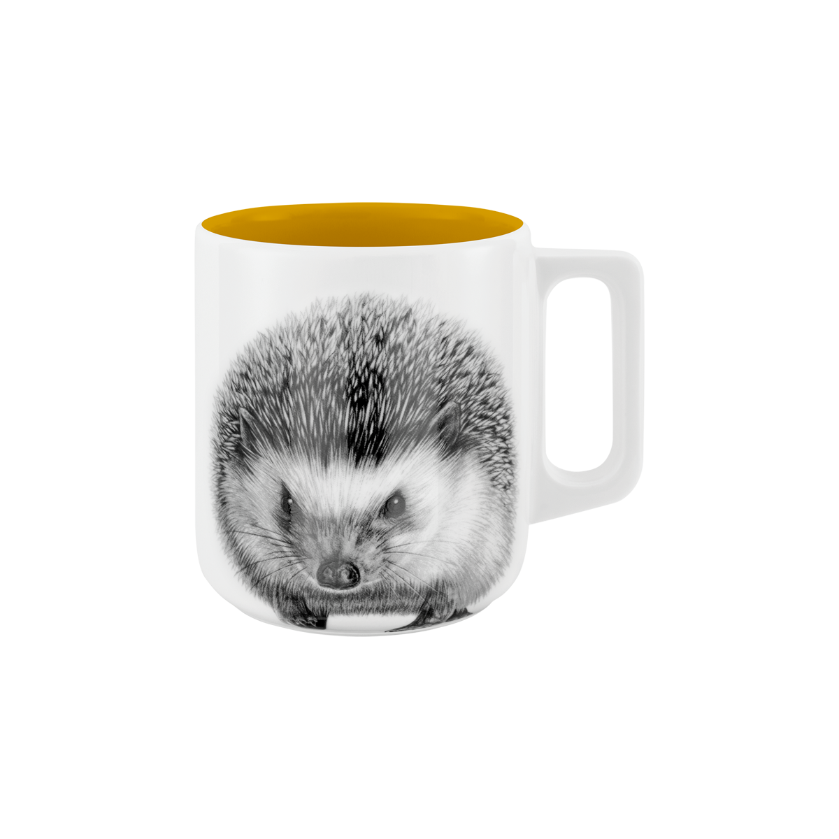 becher mit henkel . innen farbig . igel .