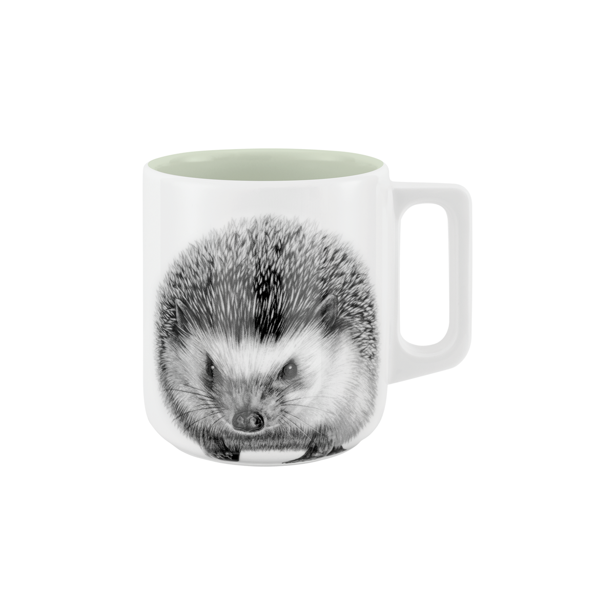 becher mit henkel . innen farbig . igel .