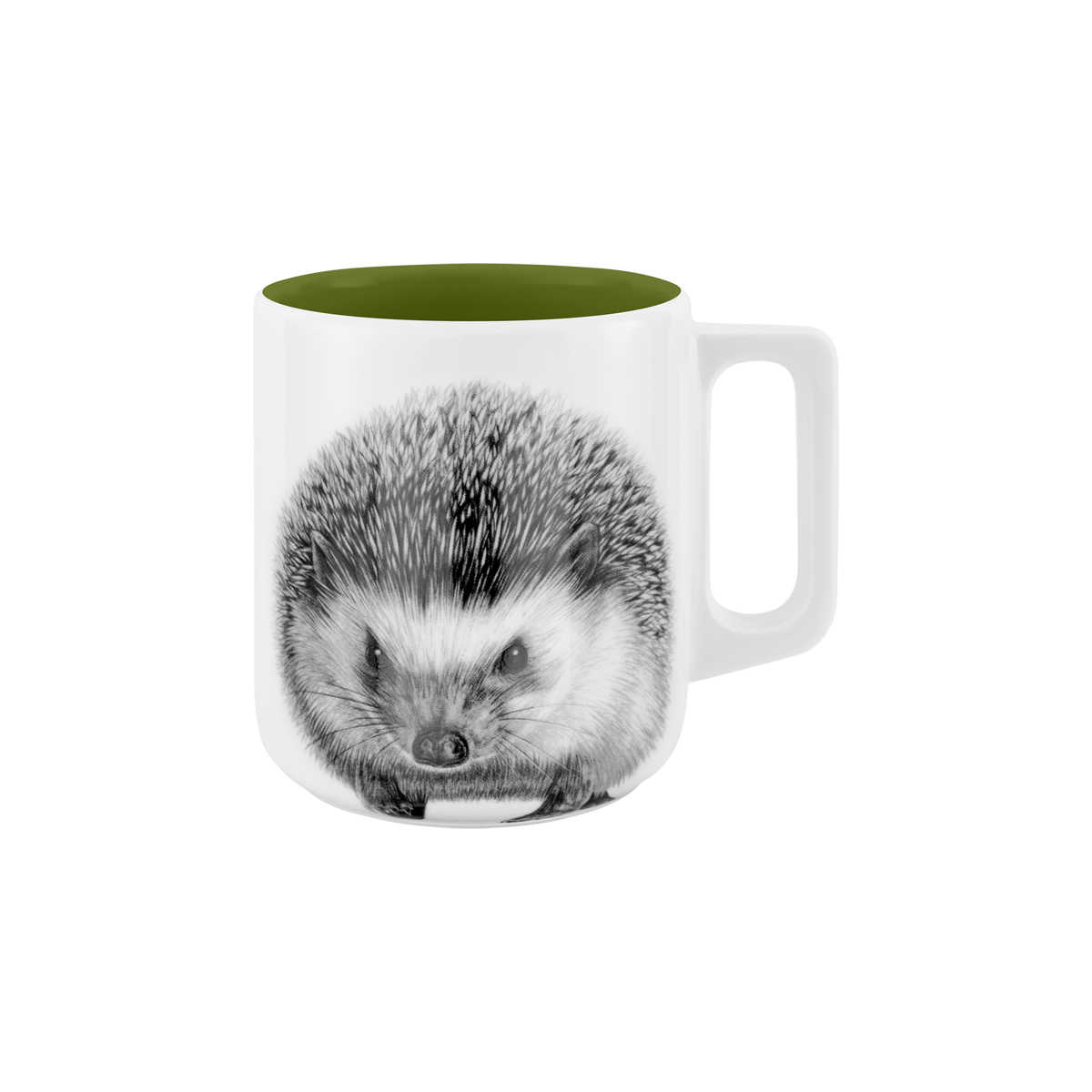 becher mit henkel . innen farbig . igel .