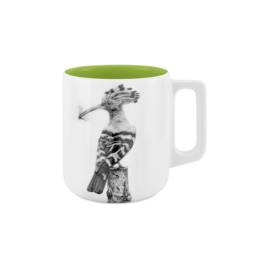 becher mit henkel 370 . innen farbig . wiedehopf auf ast .