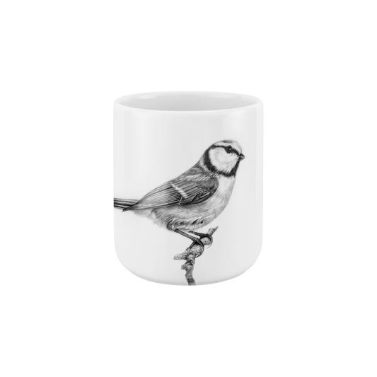 becher ohne henkel 370 . blaumeise auf ast .