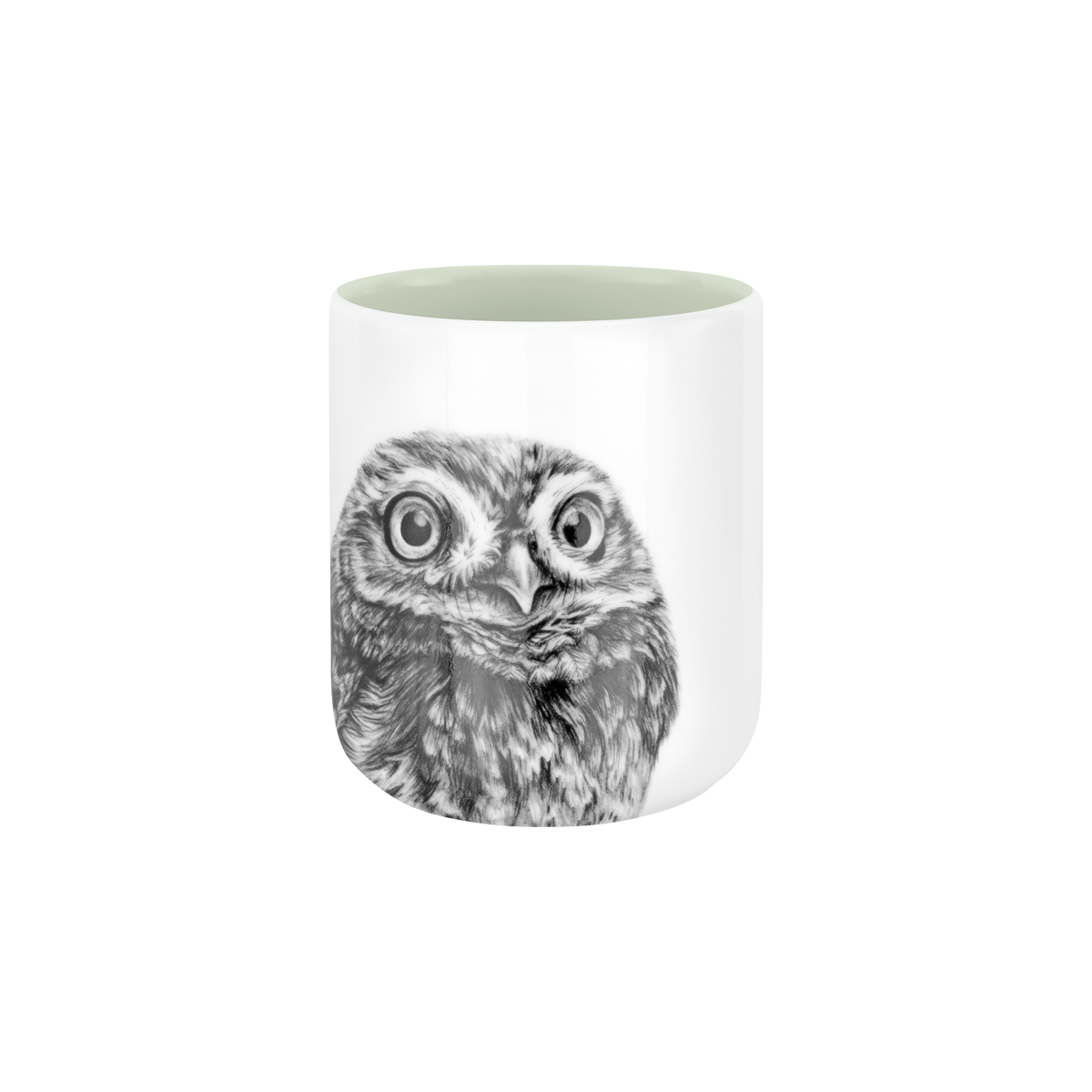 becher ohne henkel . innen farbig . eule .