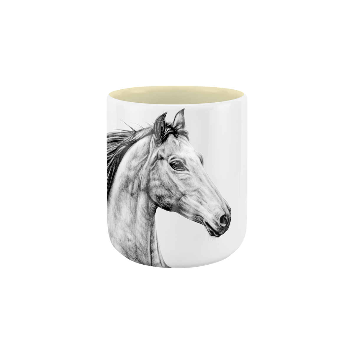 becher ohne henkel . innen farbig . pferd .