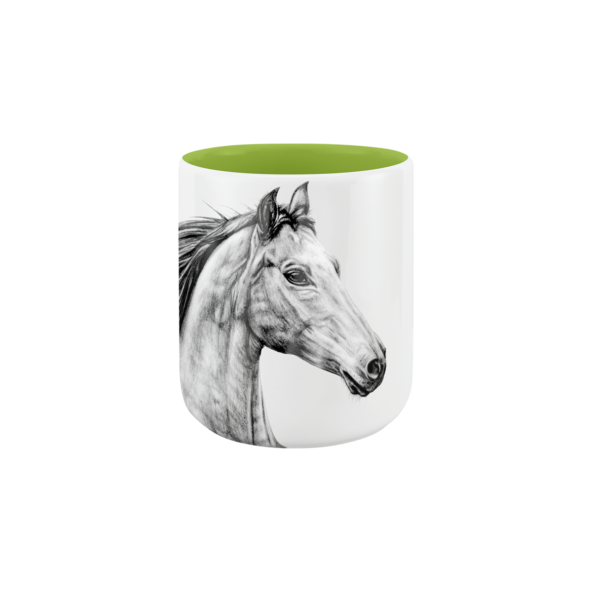 becher ohne henkel . innen farbig . pferd .