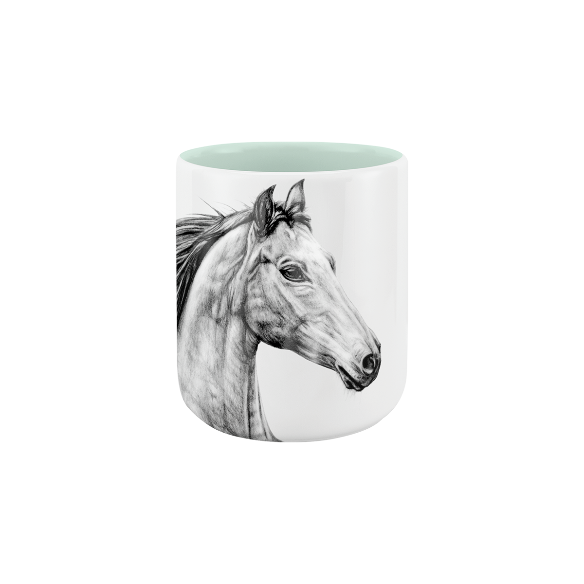 becher ohne henkel . innen farbig . pferd .