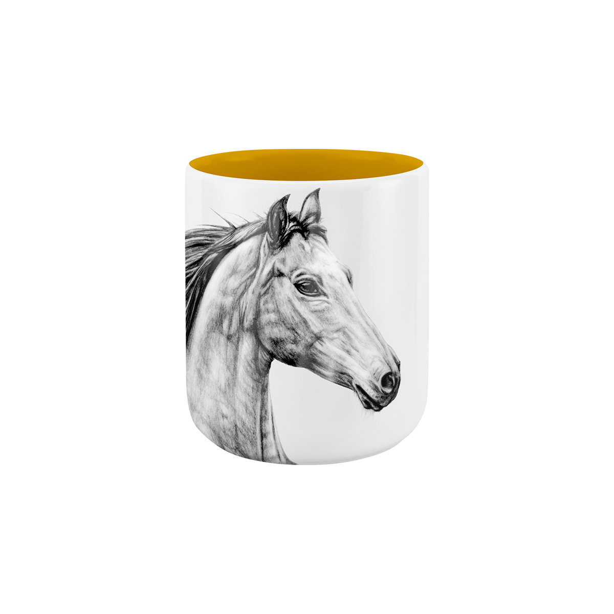 becher ohne henkel . innen farbig . pferd .